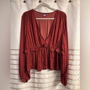 Pink Ruffled Satin Blouse